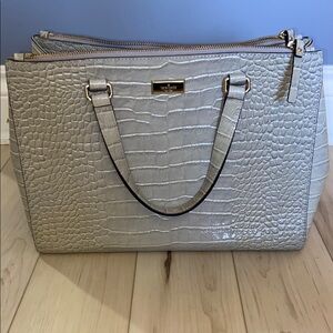 Elegant Silver Crocodile-Embossed Tote Bag